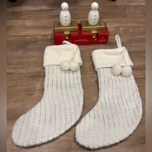 Bundle! Wondershop Cream and Silver Holiday Stockings and Stocking Holder Set